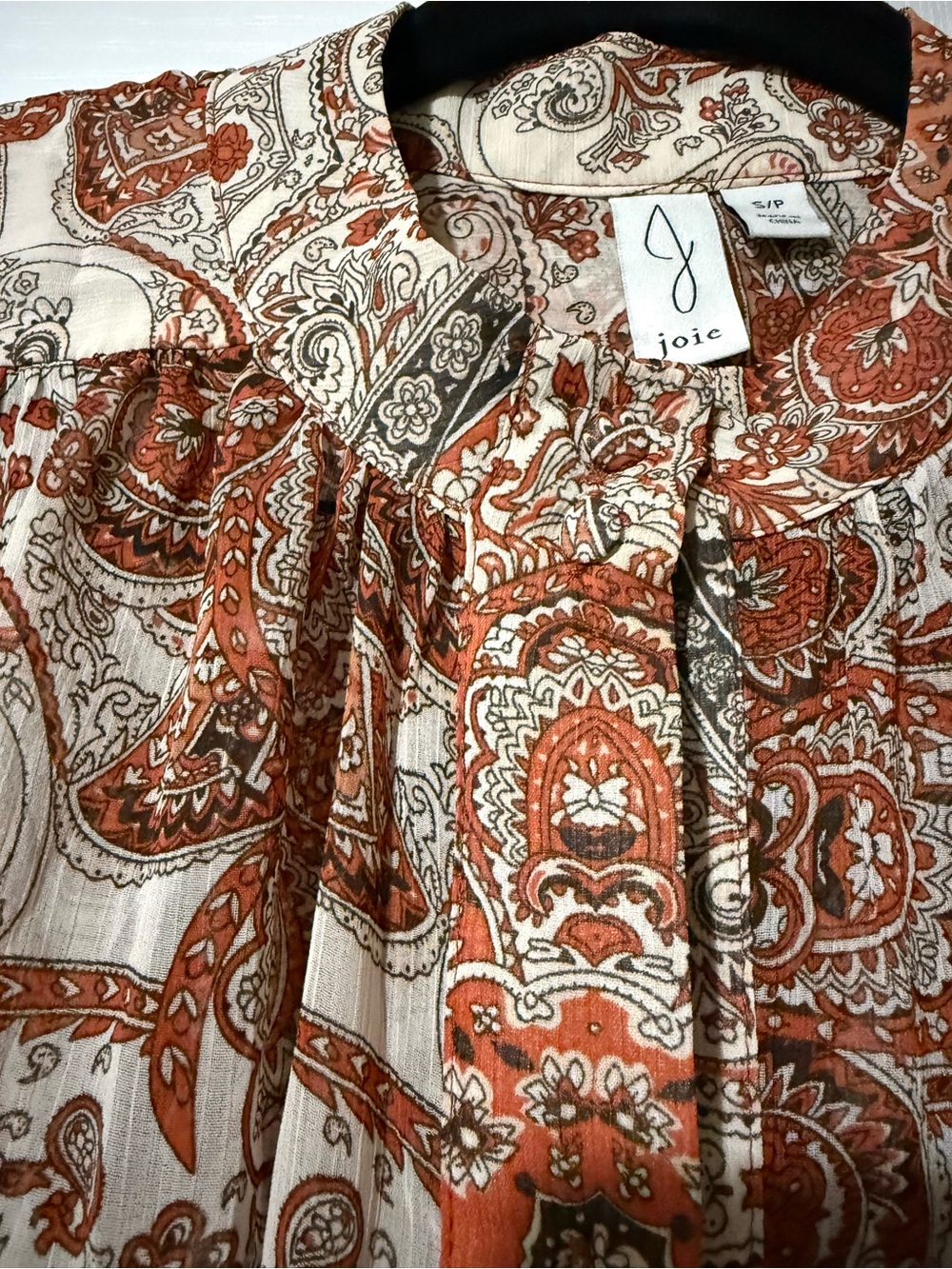 Joie Rust and Cream Paisley Button-Up Blouse - S - Picture 4 of 14
